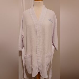 Waffle Weave Robe for Bride. One Size fits most. White with Baby Blue Embroidery